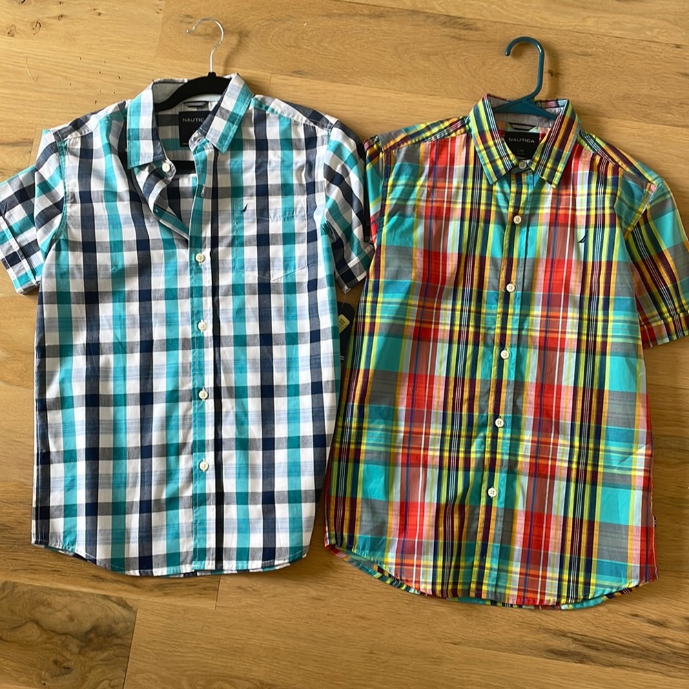 2 NEW with tags Nautica button down shirts boys 14/16, short sleeve.